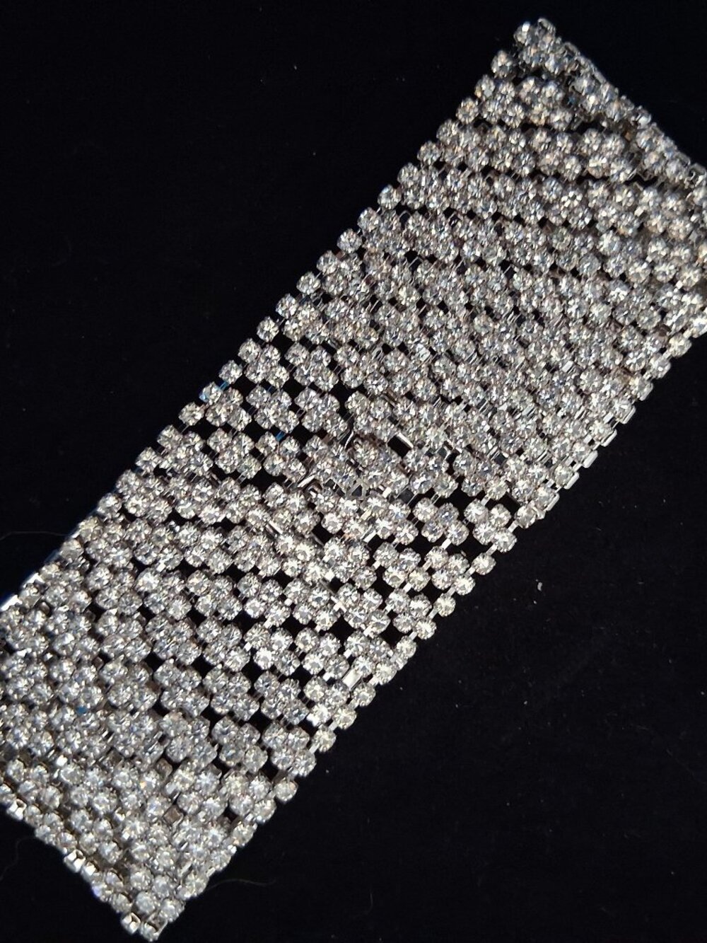 KR Wide Band Sparkling Silver Rhinestone Bracelet
